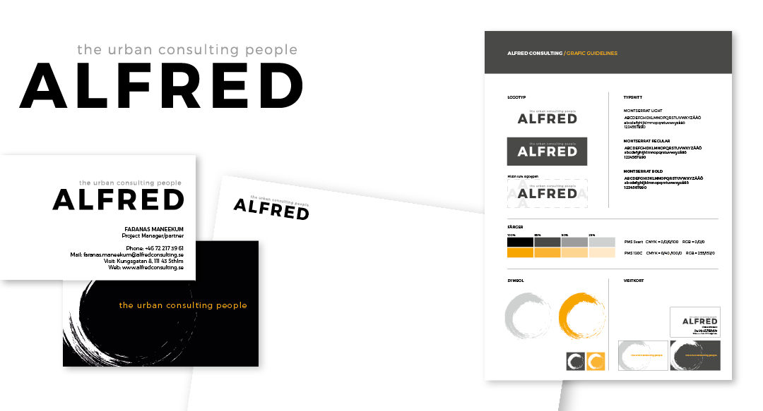 Grafisk profil för det nystartade företaget Alfred Consulting