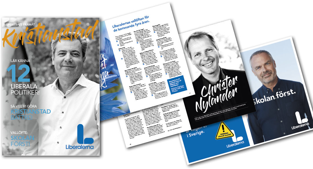 Kampanjmaterial till Liberalerna i Kristianstad inför Riksdagsvalet 2018